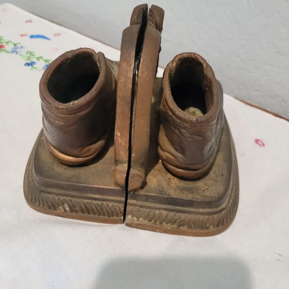 Vintage or Antique Baby Shoe Bookends Doorstop Bronze Heavy patina